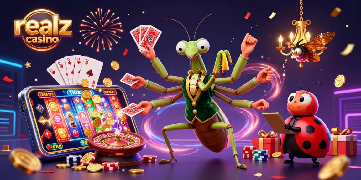 Engaging gameplay at realz casino with animated characters, festive atmosphere, and vibrant gaming elements.