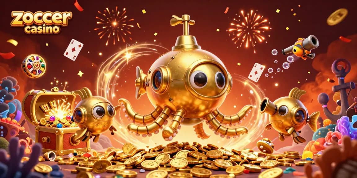 Experience excitement at Zoccer Casino with vibrant games and winning moments depicted in a rich 3D scene.