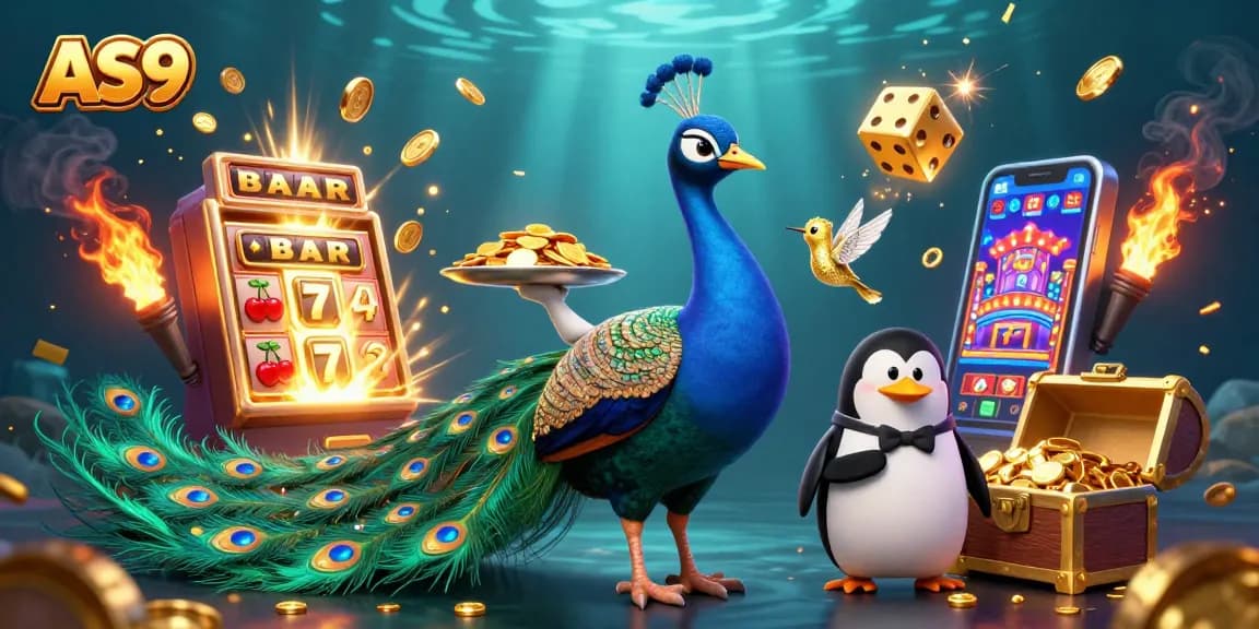 Spin for riches with AS9 in a vibrant casino scene featuring rich characters and glowing jackpots.