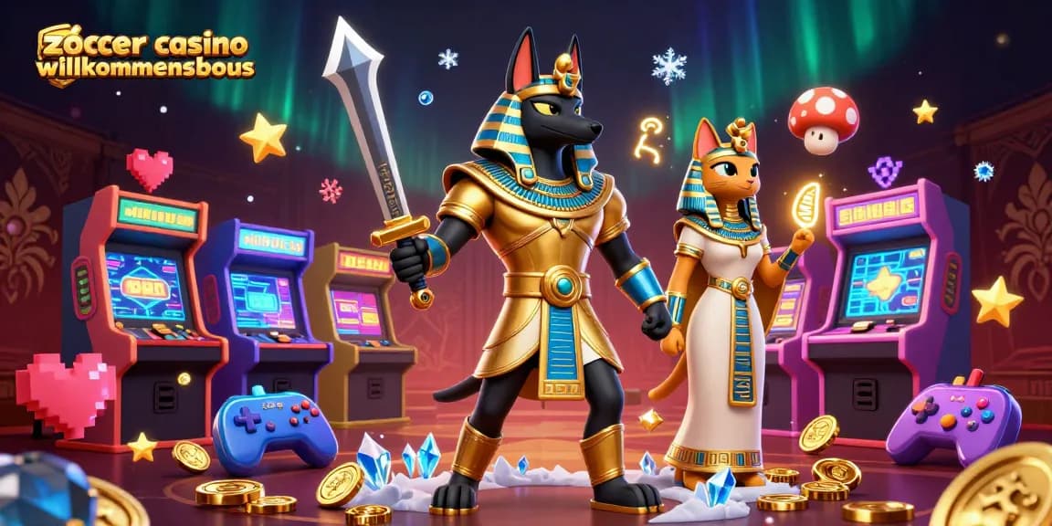 Zoccer Casino Willkommensbonus: Spieler genießen aufregende Spielmomente mit Anubis und Bastet.