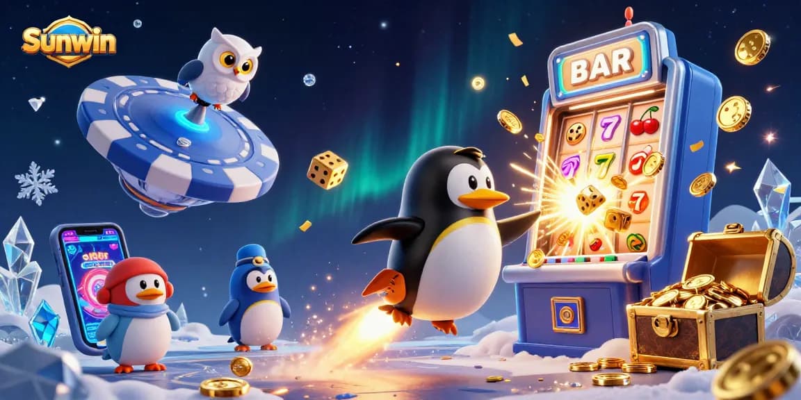 Experience thrilling casino excitement with Sunwin's vibrant 3D illustration showcasing games and bonuses.