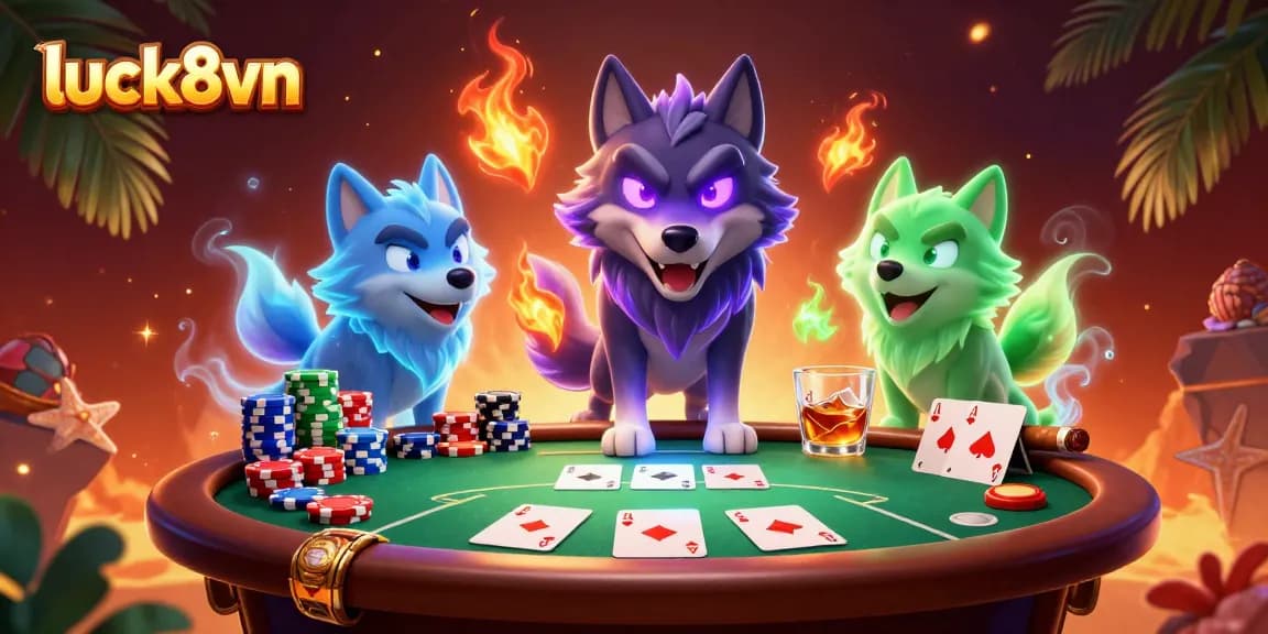 Experience thrilling gambling action with luck8vn's dynamic poker scene featuring spectral wolves.