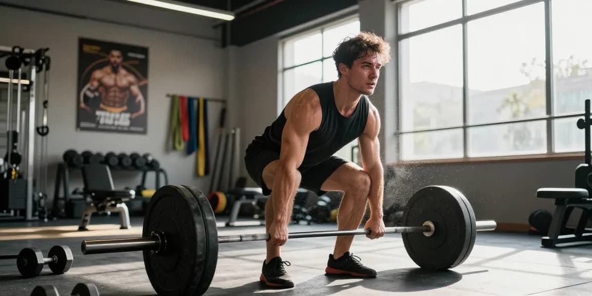 Anabolika Shop: Bodybuilder beim Deadlift-Training im modernen Fitnessstudio.