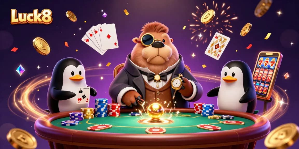 Engage in thrilling gameplay at Luck8's underwater casino, showcasing stylish characters and vibrant game elements.