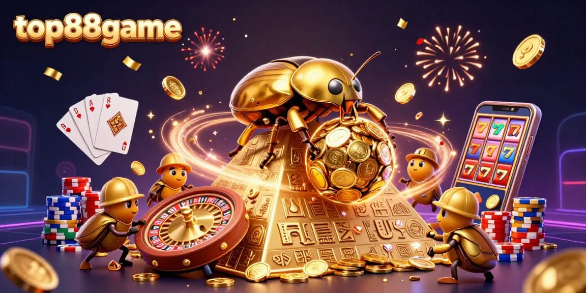 Engage in thrilling casino fun with top88game as golden beetles celebrate winnings.