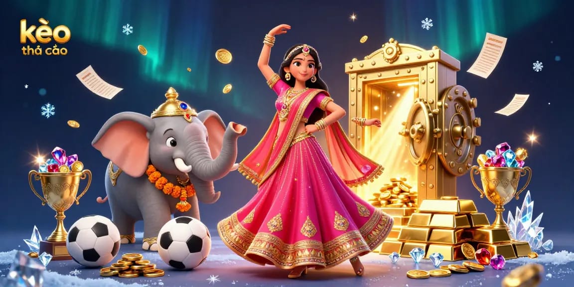Bet on kèo nhà cái with an energetic scene featuring sports and vibrant characters.