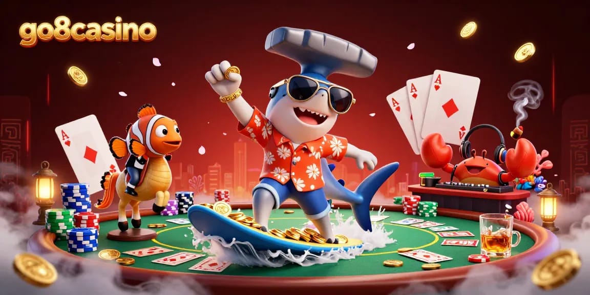 Experience thrilling gameplay at go8casino with a vibrant illustration of fun casino characters.