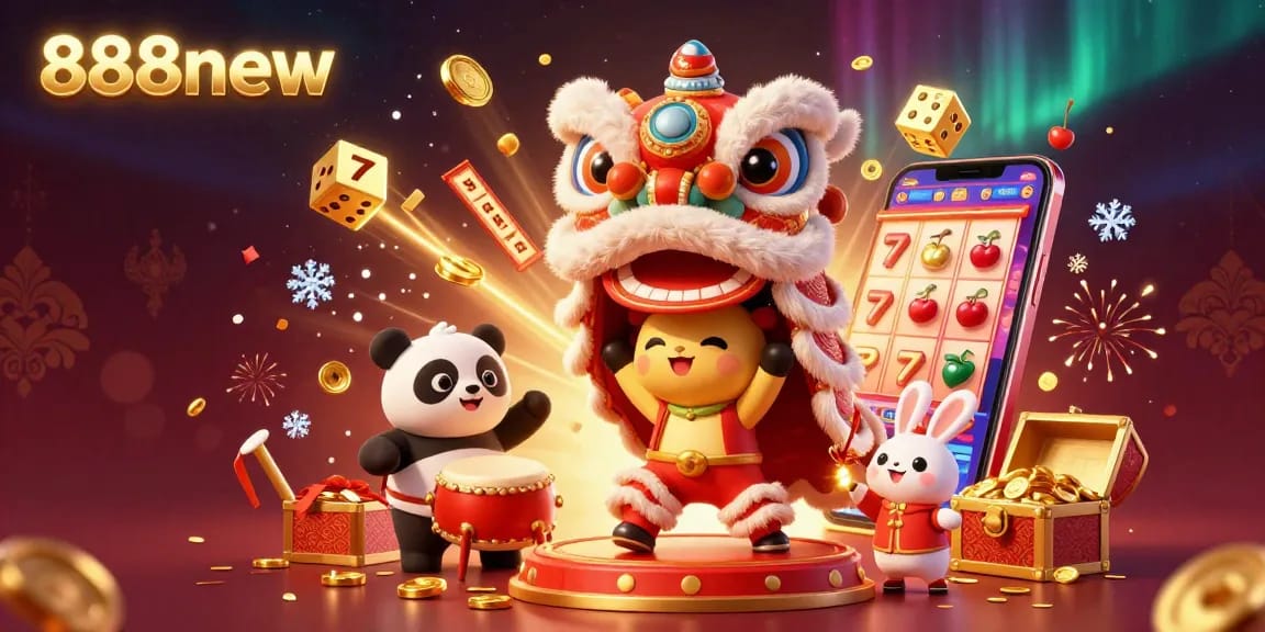 Experience thrilling wins with 888new in this dynamic, ultra-detailed casino-themed illustration showcasing vibrant games and luck.