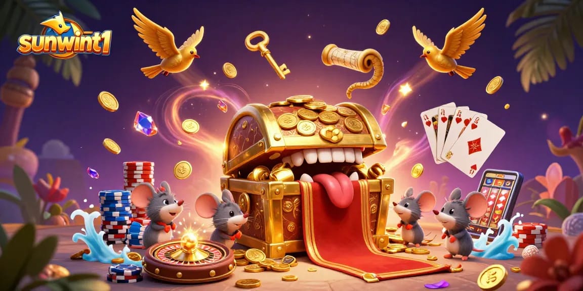 Engage with sunwint1's vibrant 3D casino illustration showcasing rich treasures and dynamic game elements.