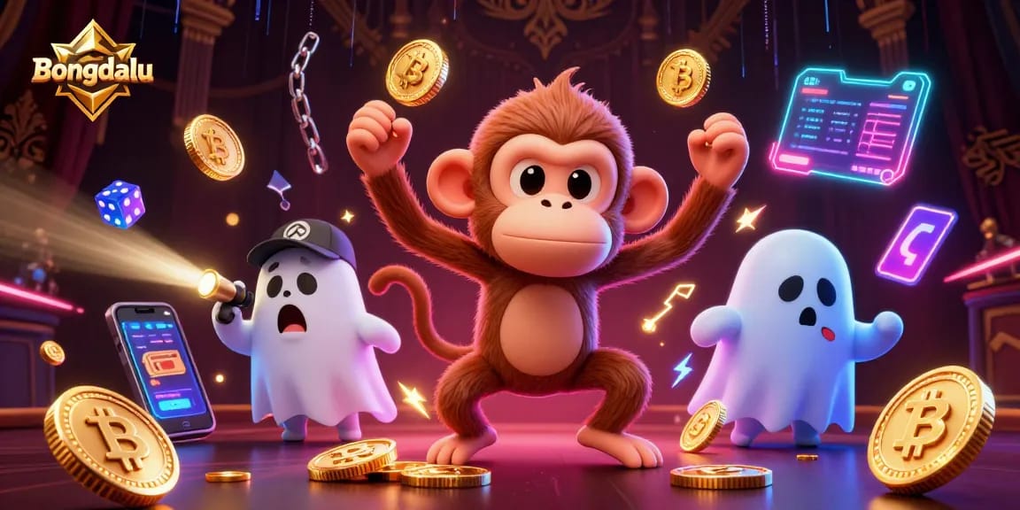 Bongdalu showcases a playful poltergeist monkey juggling gold in an electrifying casino scene.
