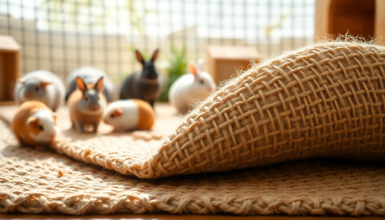 Nagermatte aus Hanf in einem kuscheligen Gehege für Nagetiere.
