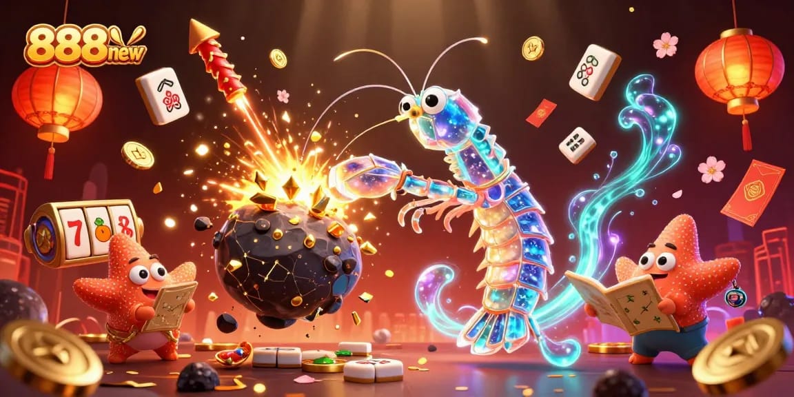 Experience the thrill of gaming with 888new as the galactic mantis shrimp battles for riches amidst dazzling casino elements.