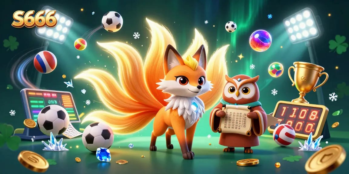 S666 captivates players with a vibrant illustration of a nine-tailed fox, wise owl, and dynamic betting elements.