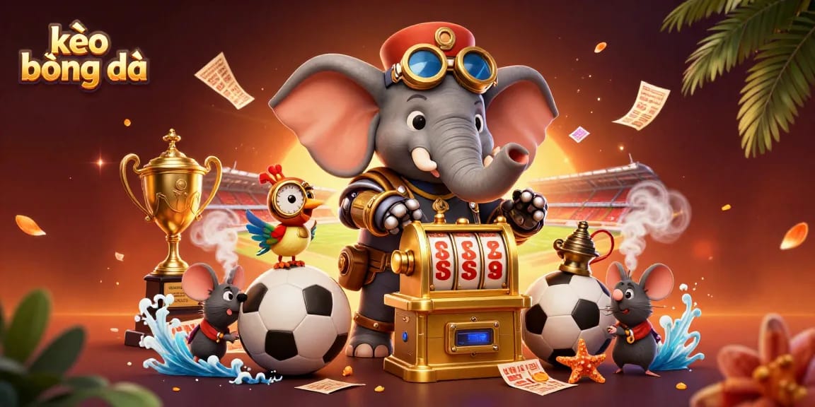 Engage in kèo bóng đá with a dynamic scene of an elephant engineer and vibrant betting elements.