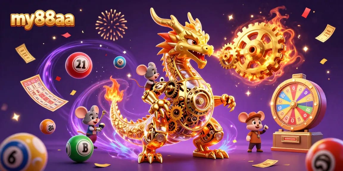 Experience thrilling gaming excitement at my88aa with dynamic colorful lottery balls and a golden dragon scene.