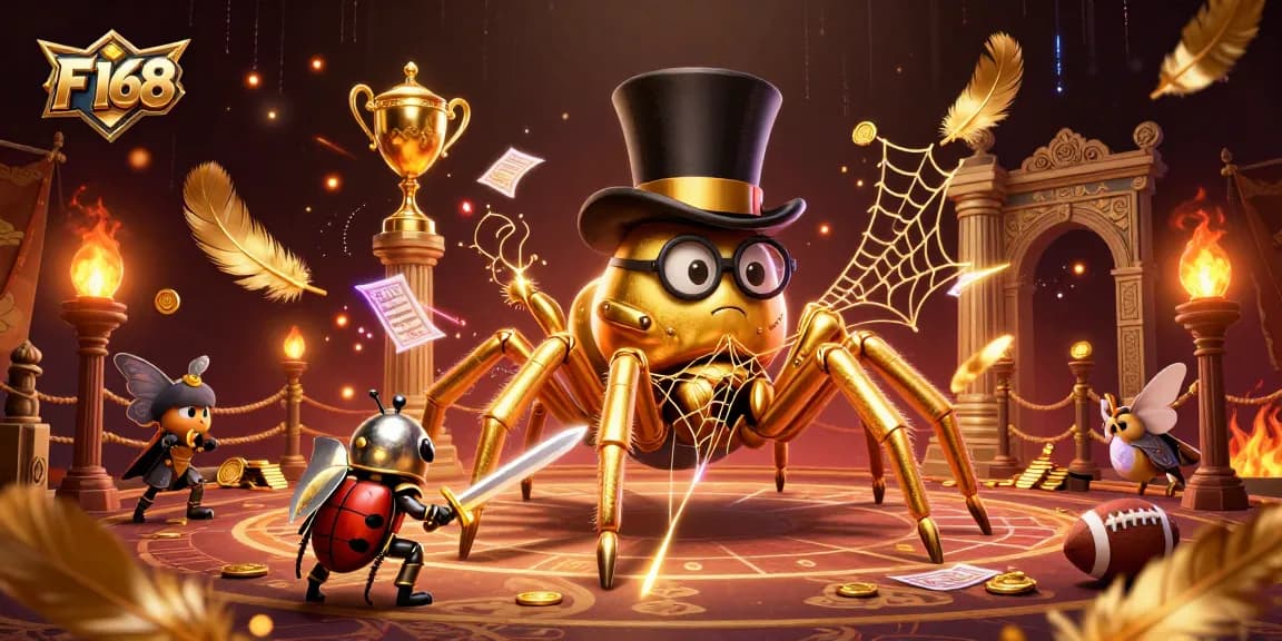 Experience thrilling wins with F 168 as the brave little beetle knight battles in an energetic casino scene.