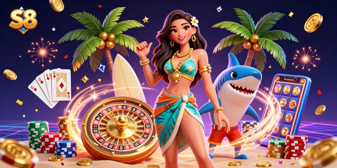 Join the S8 gaming experience with vibrant casino elements and engaging characters.