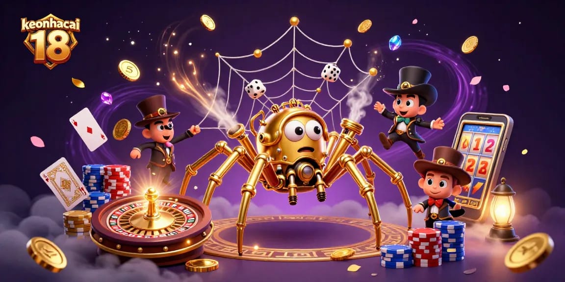 Experience thrilling action and excitement with keonhacai 18 as golden coins and cards ignite the casino atmosphere.