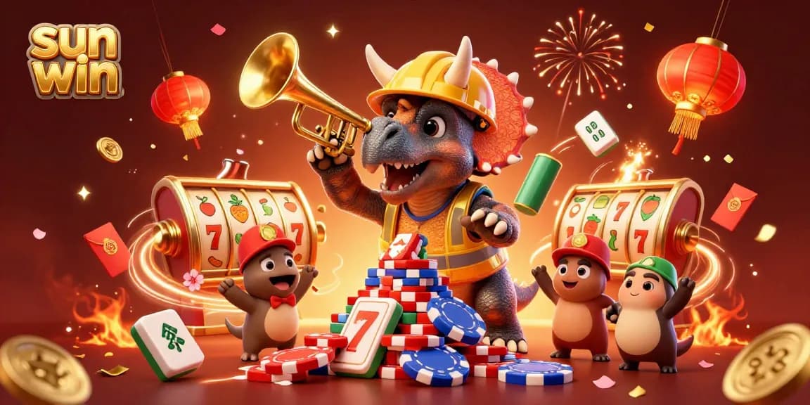 Engage in thrilling gameplay at sun win with an exciting atmosphere featuring slot machines and vibrant celebrations.