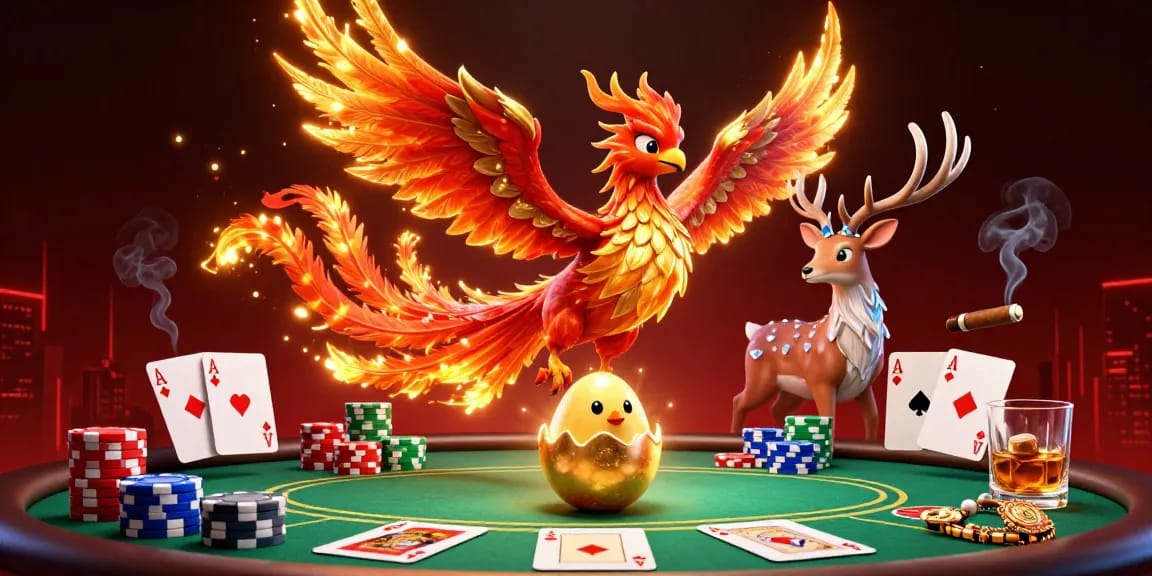 Experience thrilling gameplay at O8 with vibrant casino elements and a magnificent phoenix scene.