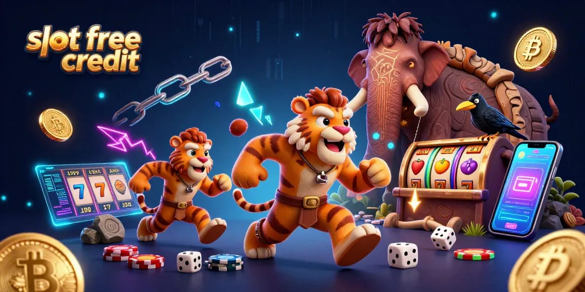 Engage in slot free credit gaming with colorful characters in a prehistoric casino.