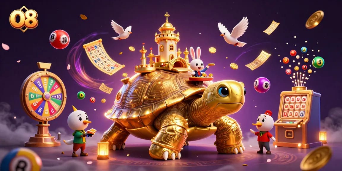 Experience the thrilling world of O8 casino with vibrant activities and rewards in a magical scene.