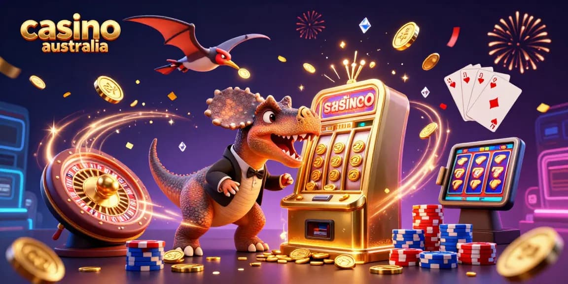 Experience the excitement of casino Australia with a cartoon dinosaur winning jackpots and collecting coins!