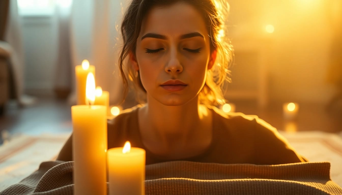 Focusing on the process of schutzgebet in a serene prayer setting with candles and meditation.