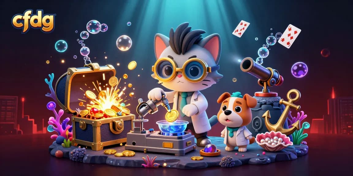 Engage in exciting gameplay at cfdg with golden coins and colorful gems bursting from treasure chests.
