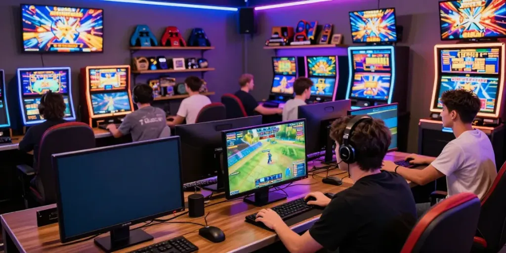 Immersive gaming setup showcasing link 2026 rikvip with players engaged in various online games.
