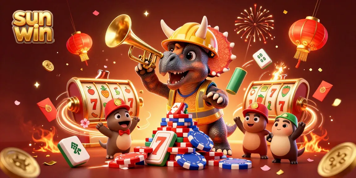 Engage in thrilling gameplay at sun win with an exciting atmosphere featuring slot machines and vibrant celebrations.