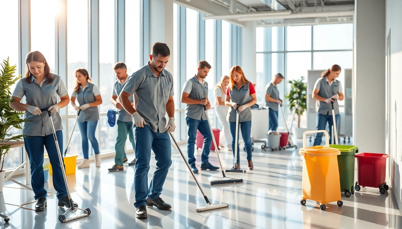 Effektive grundreinigung berlin durch ein Reinigungsteam in einem modernen Büro.
