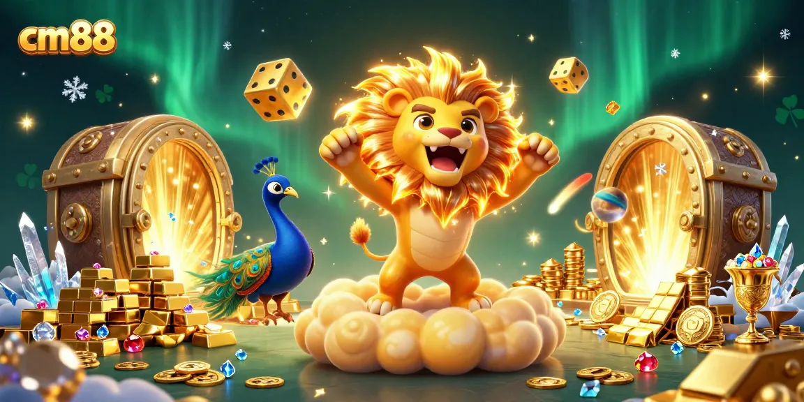 Engage with cm88's vibrant gaming world, featuring animated treasures and characters in a dynamic casino scene.