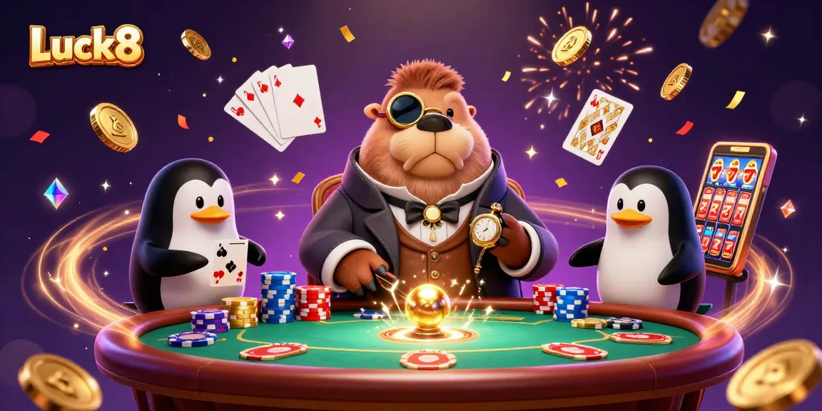 Engage in thrilling gameplay at Luck8's underwater casino, showcasing stylish characters and vibrant game elements.