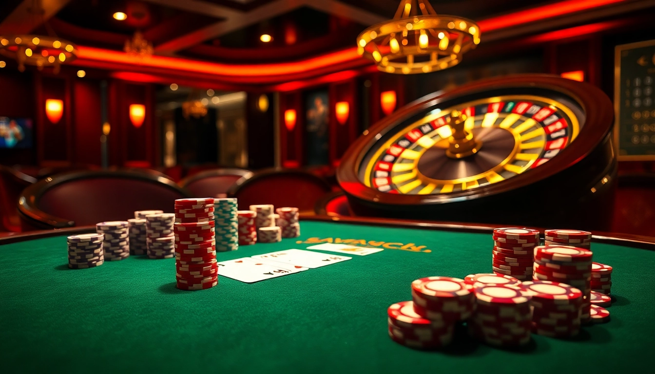 Experience the thrill of game bài đổi thưởng with vibrant poker tables and colorful chips.