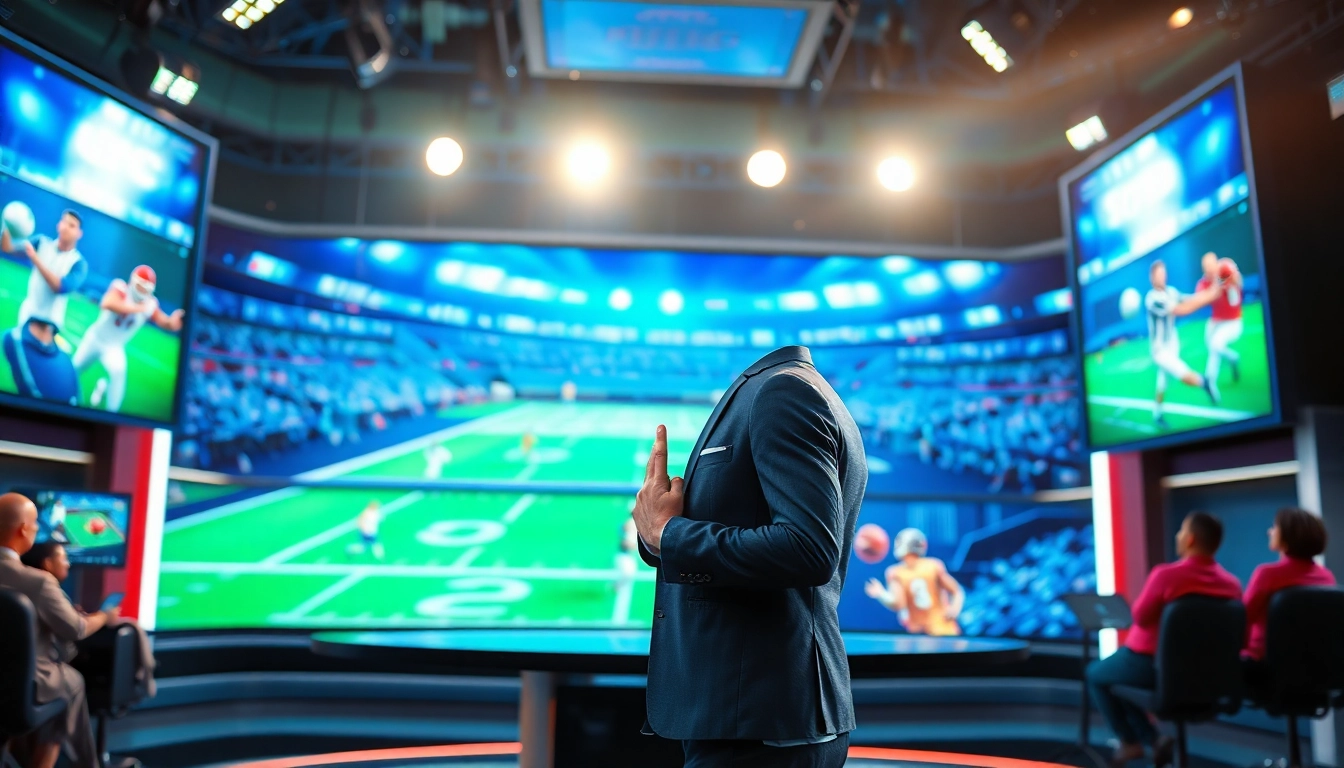Engaging visual of Sports Broadcasting in a professional studio setting featuring live sports events.
