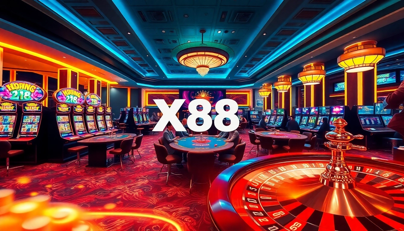 Experience the thrill of winning at X88 com with vibrant casino tables and exciting slot machines.