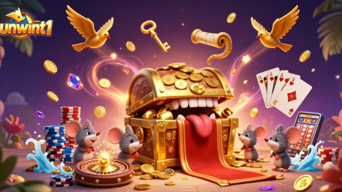 Engage with sunwint1's vibrant 3D casino illustration showcasing rich treasures and dynamic game elements.